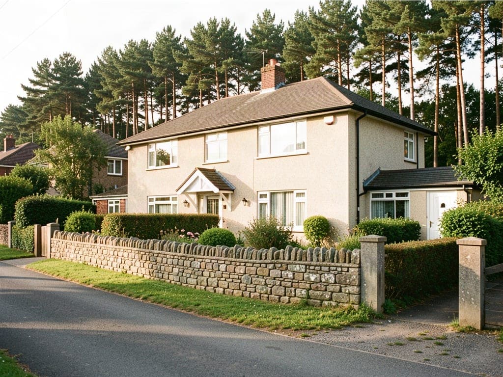 A 1960s semi detached house behind a flint wall on a leafy Thetford road